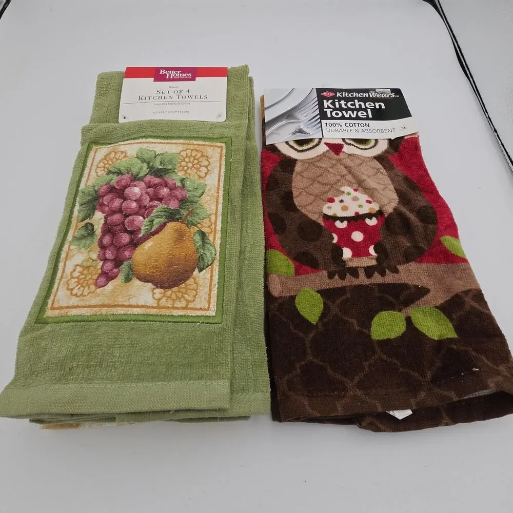 Lot of 5 New Kitchen Towels Better Homes & Gardens KitchenWears Owl Cotton NWT